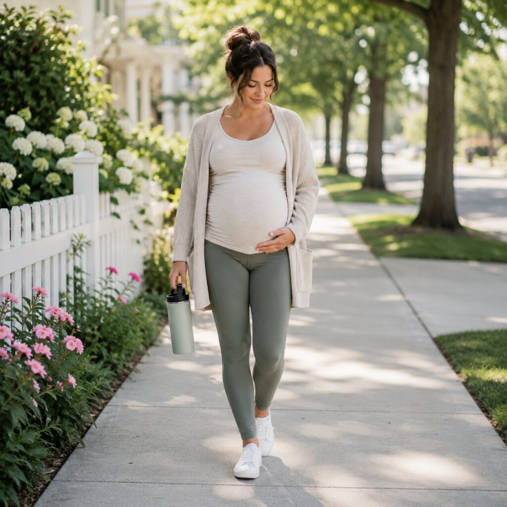 Pregnant woman enjoying a peaceful stroll