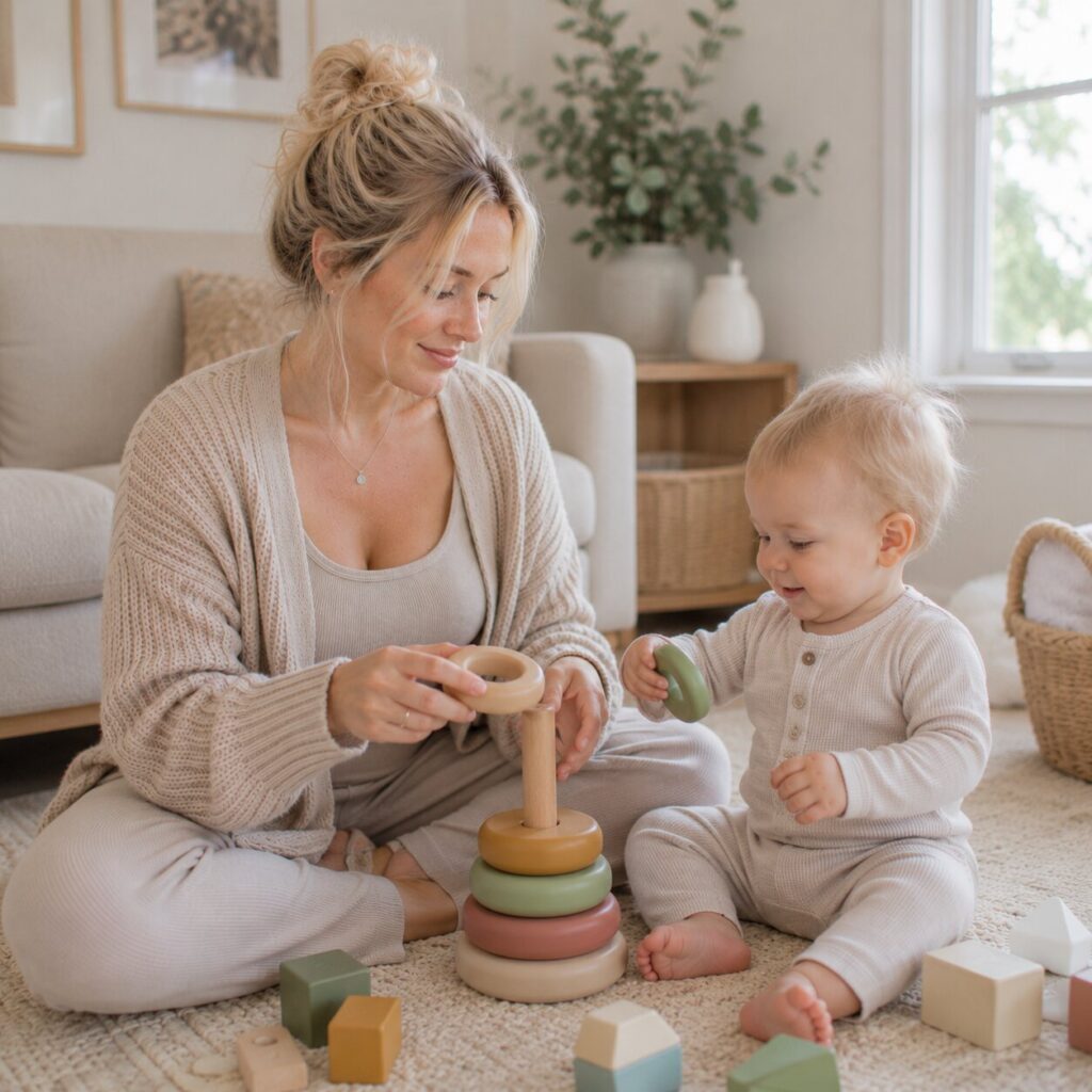 Cozy family moment with playful vibes