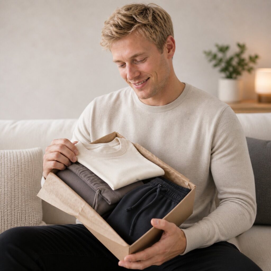Opening a cozy gift box