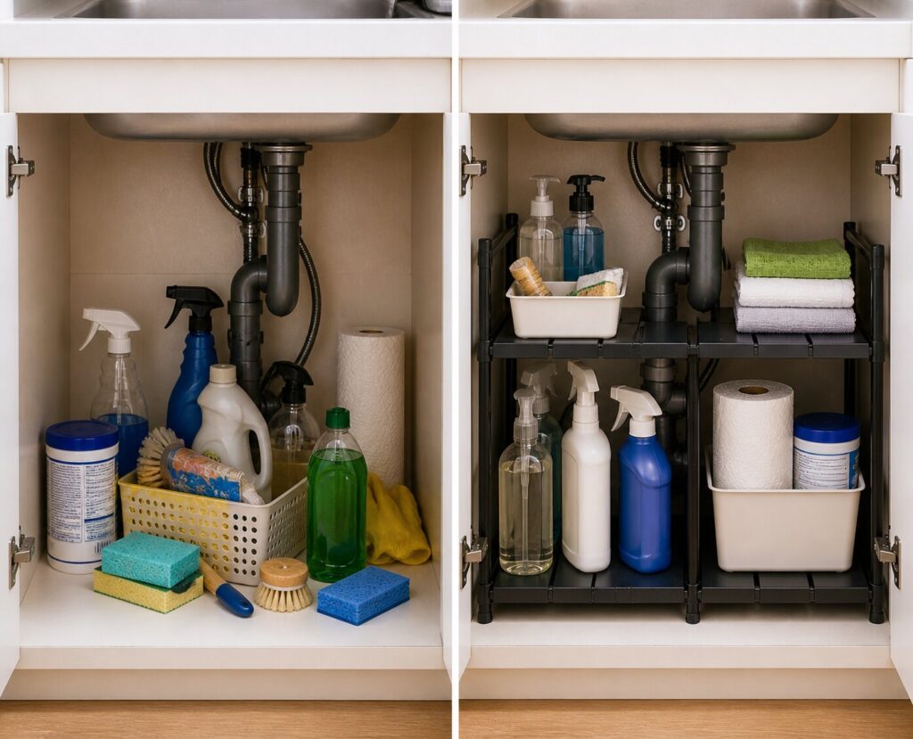 under sink cabinet organization