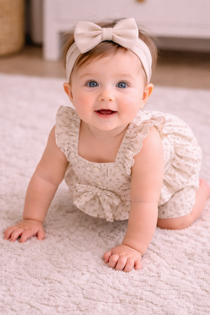 Baby girl sitting ruffle dress with matching bow headband