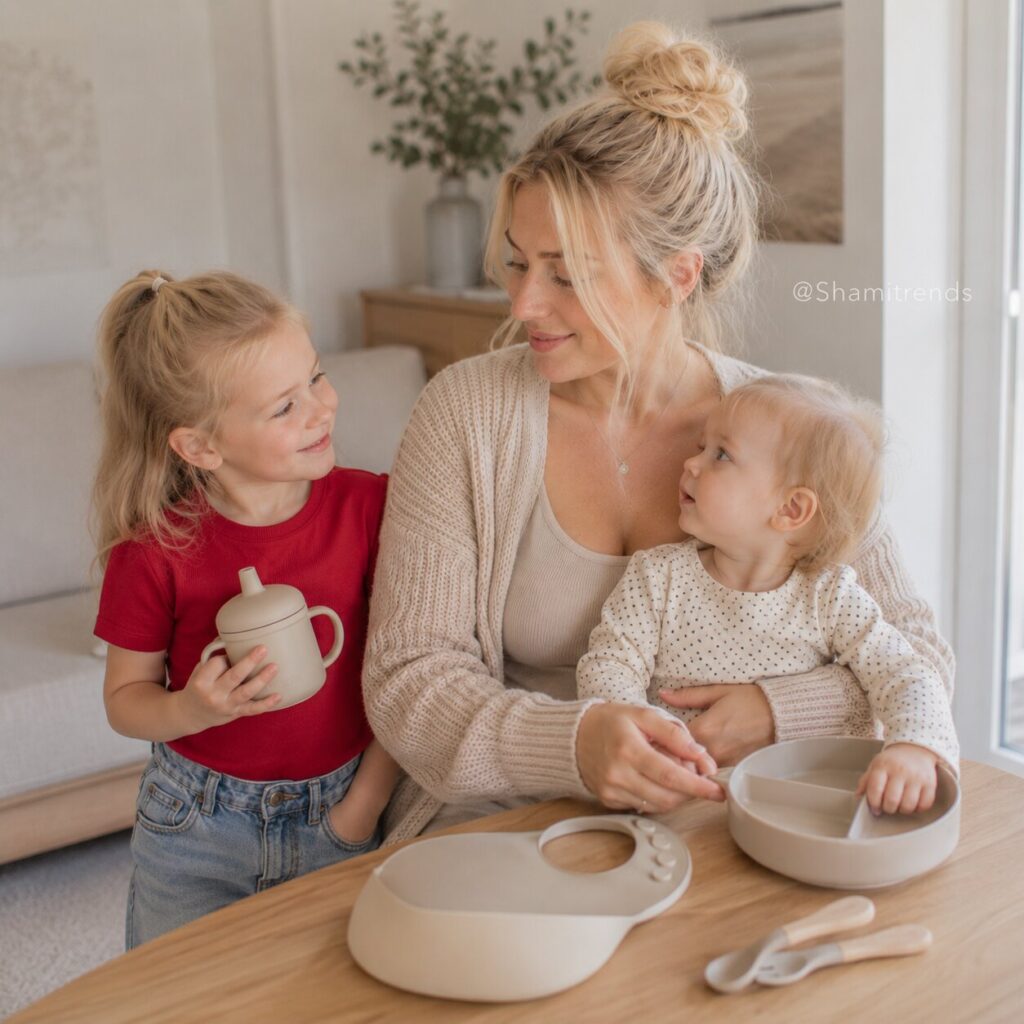 Cozy family moment in soft light