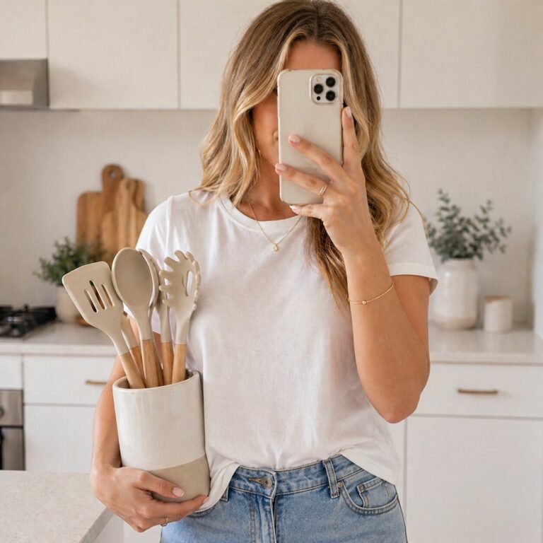 Kitchen selfie with cooking utensils