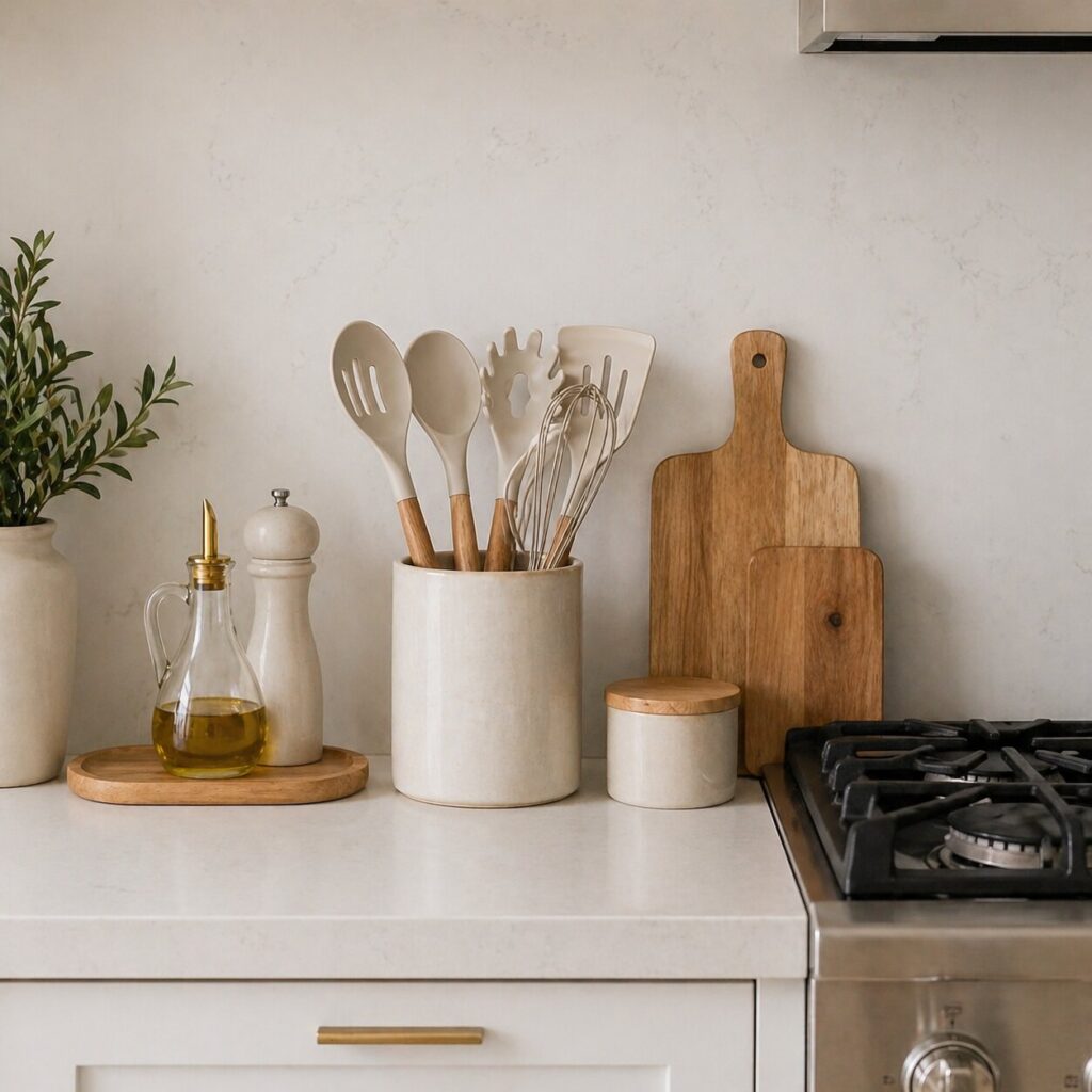 Modern kitchen still life with natural accents