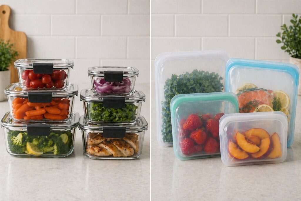 Neat kitchen storage with fresh ingredients