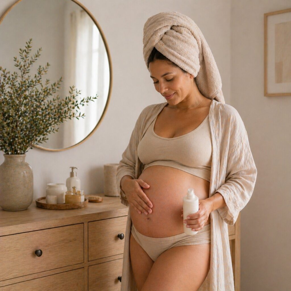 Serene pregnancy self-care moment