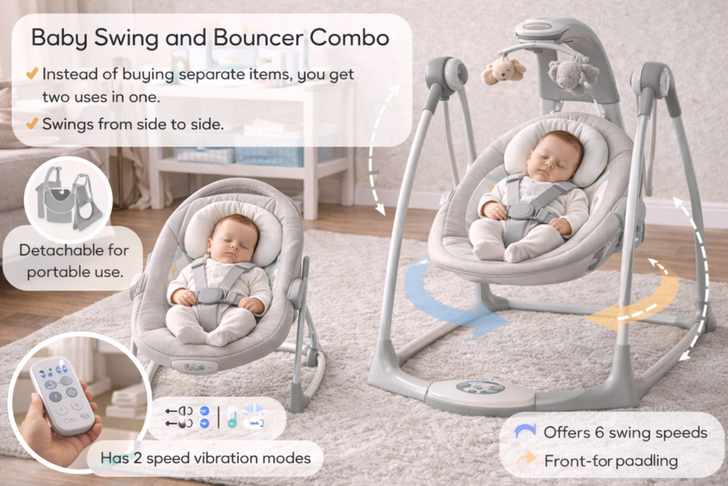 Baby swing and bouncer combo