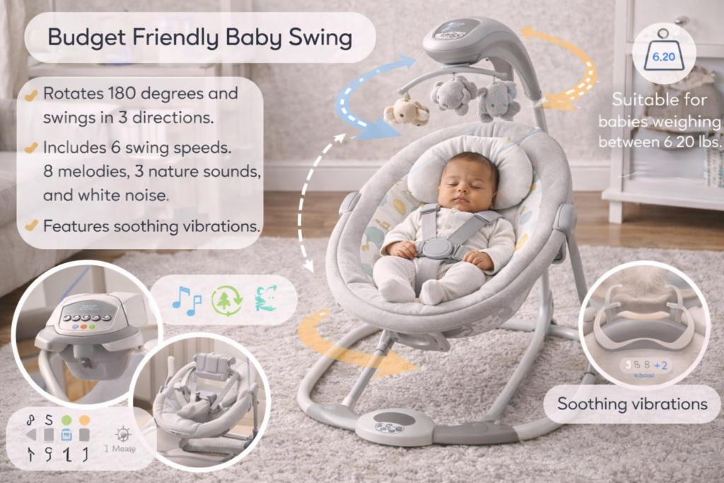 Budget-friendly baby swing in nursery