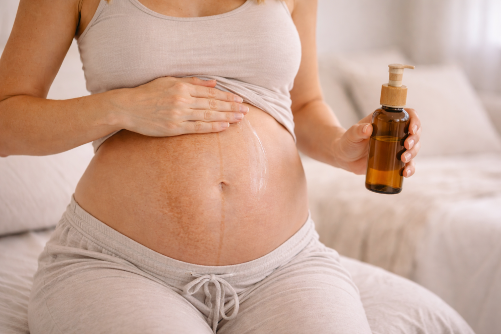 Caring for her growing belly