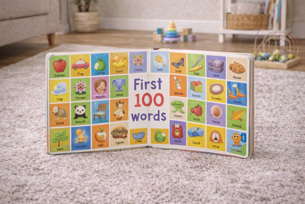 Children's board book on plush rug