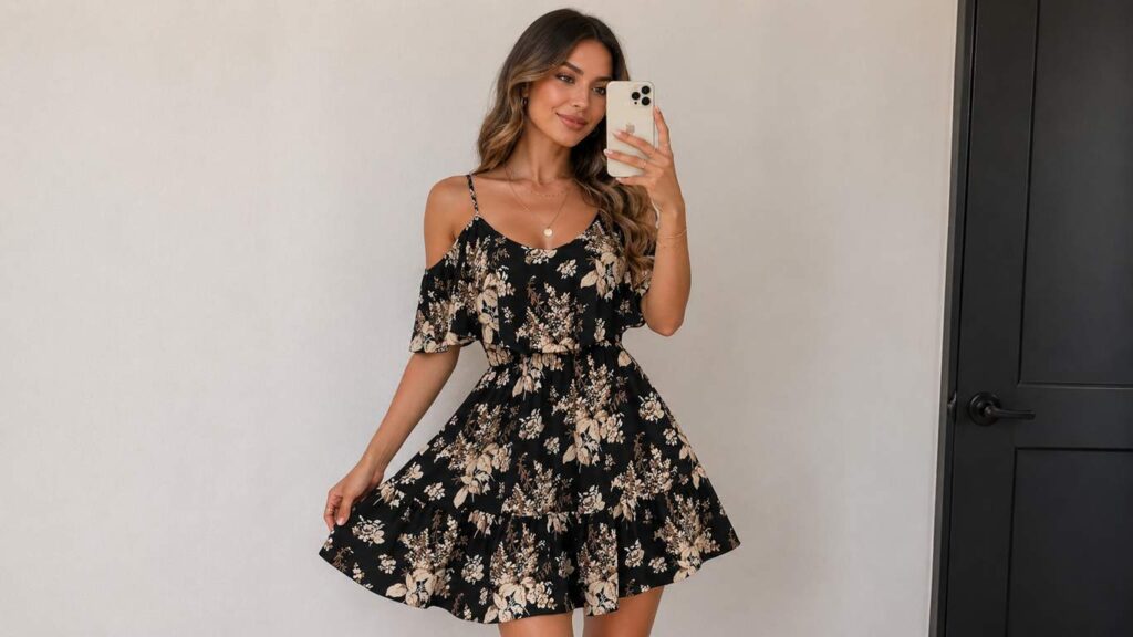 Selfie with soft smile and floral dress