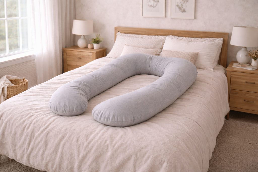 Cozy bedroom with U-shaped pillow