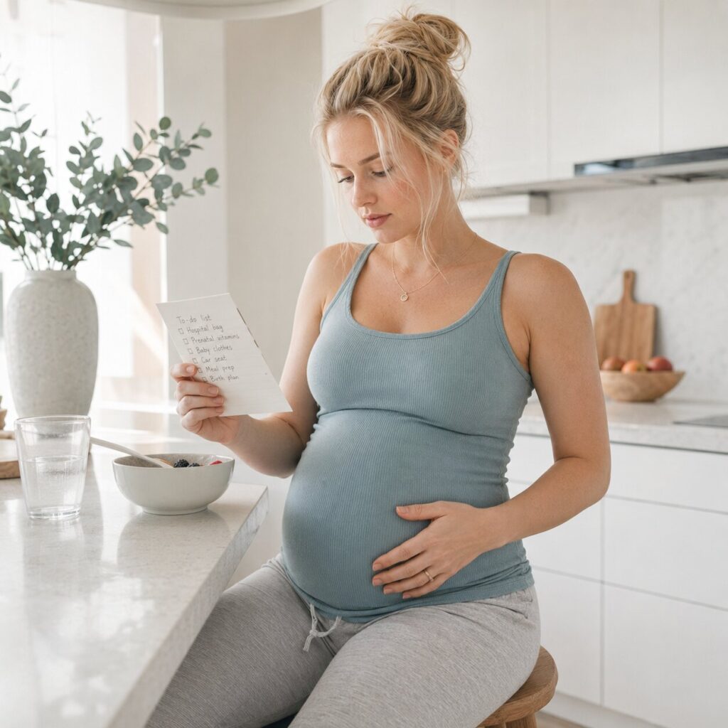Morning checklist in a serene kitchen