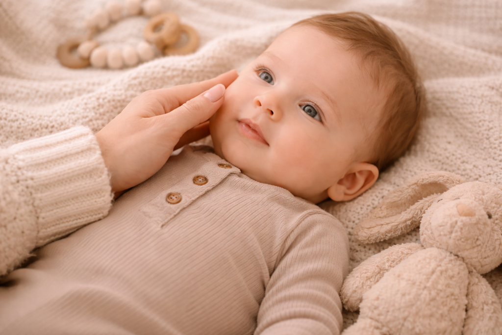 Gentle touch on a baby's cheek