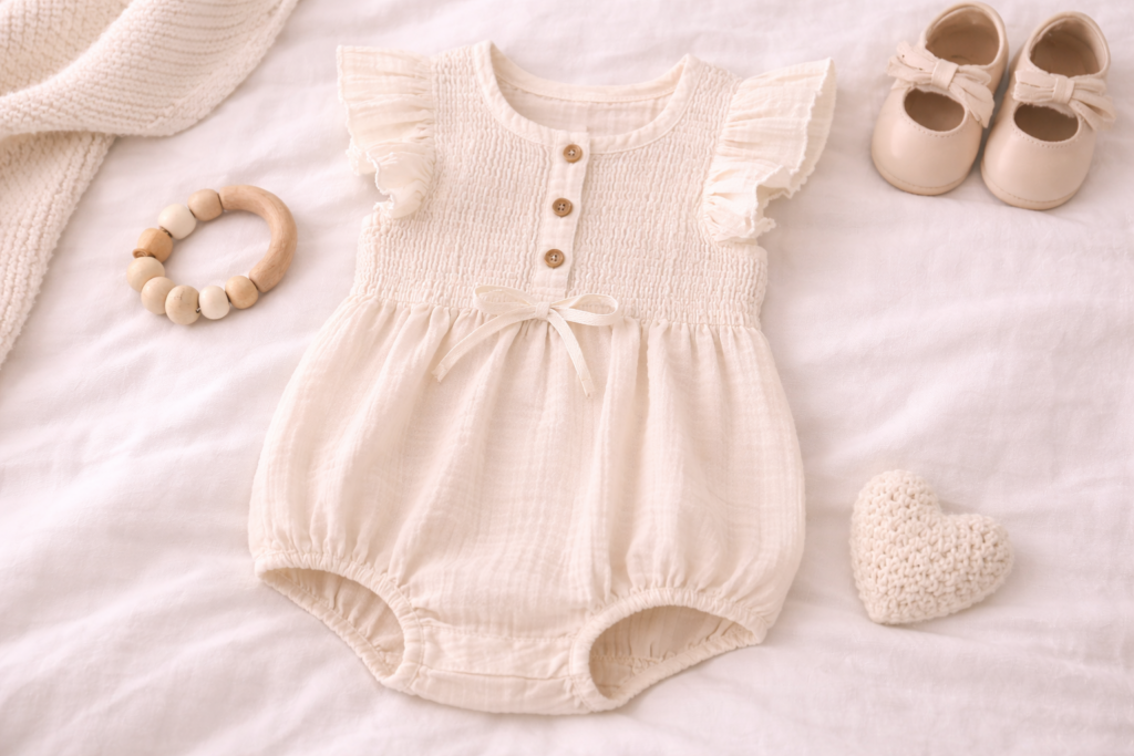 Neutral Baby Girl Knit Romper.