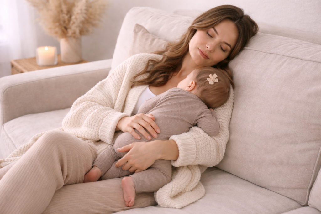 Mother and baby in peaceful embrace
