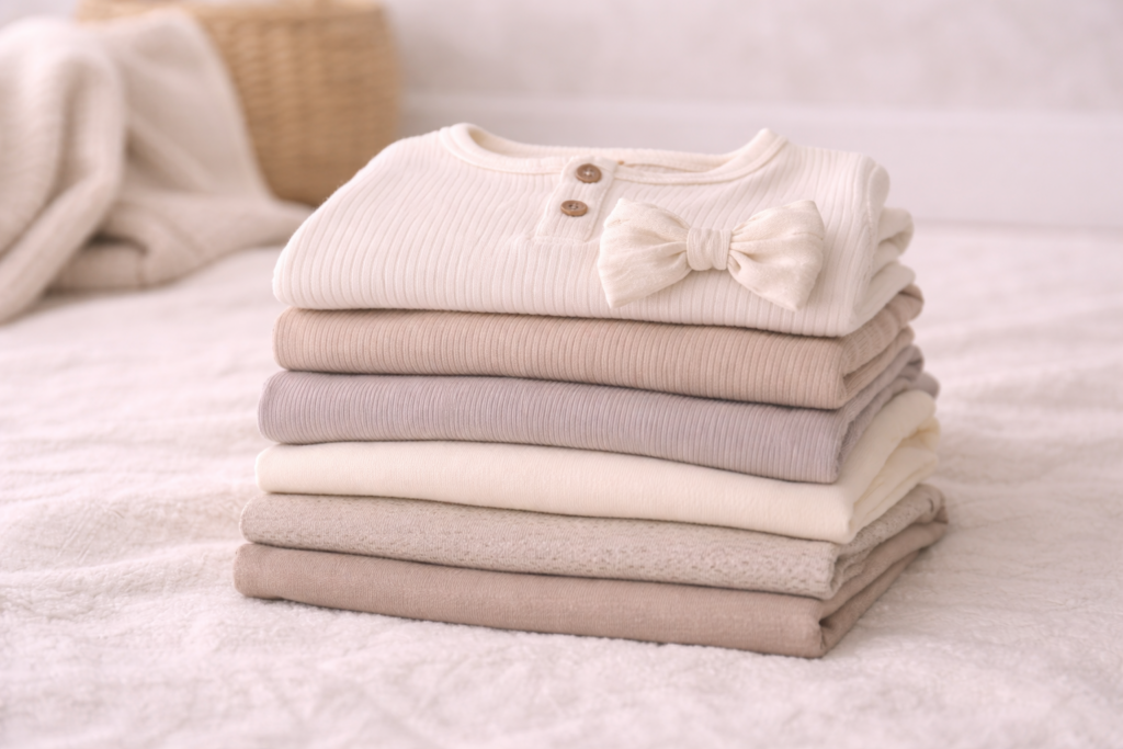 Soft cotton baby clothes stack