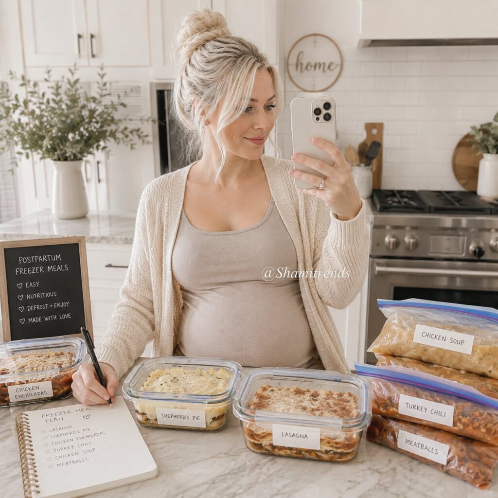 Freezer meal prep in a cozy kitchen