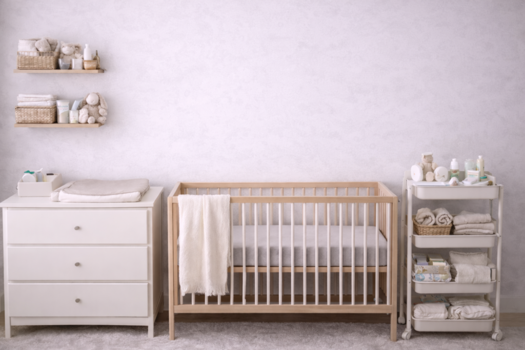 Neutral and serene nursery setup