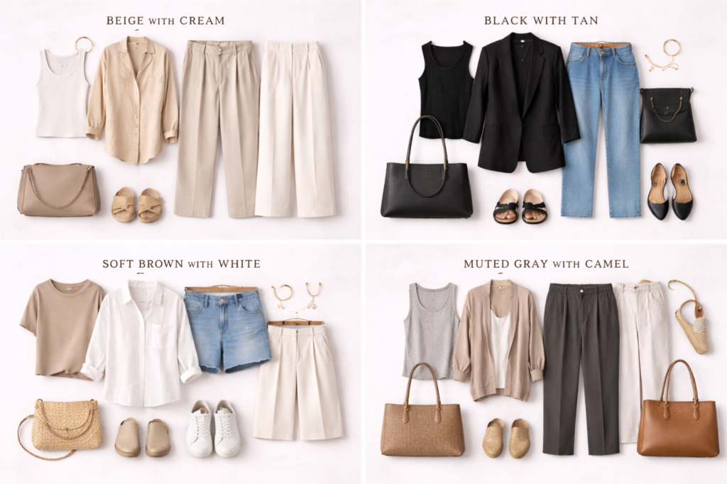 Coordinated styles in neutral tones