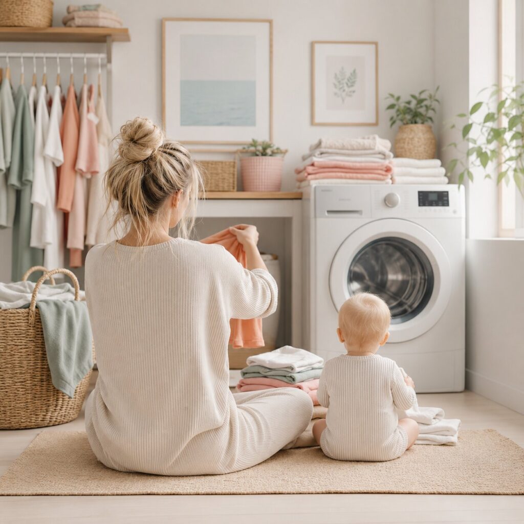 Cozy laundry moments with little one