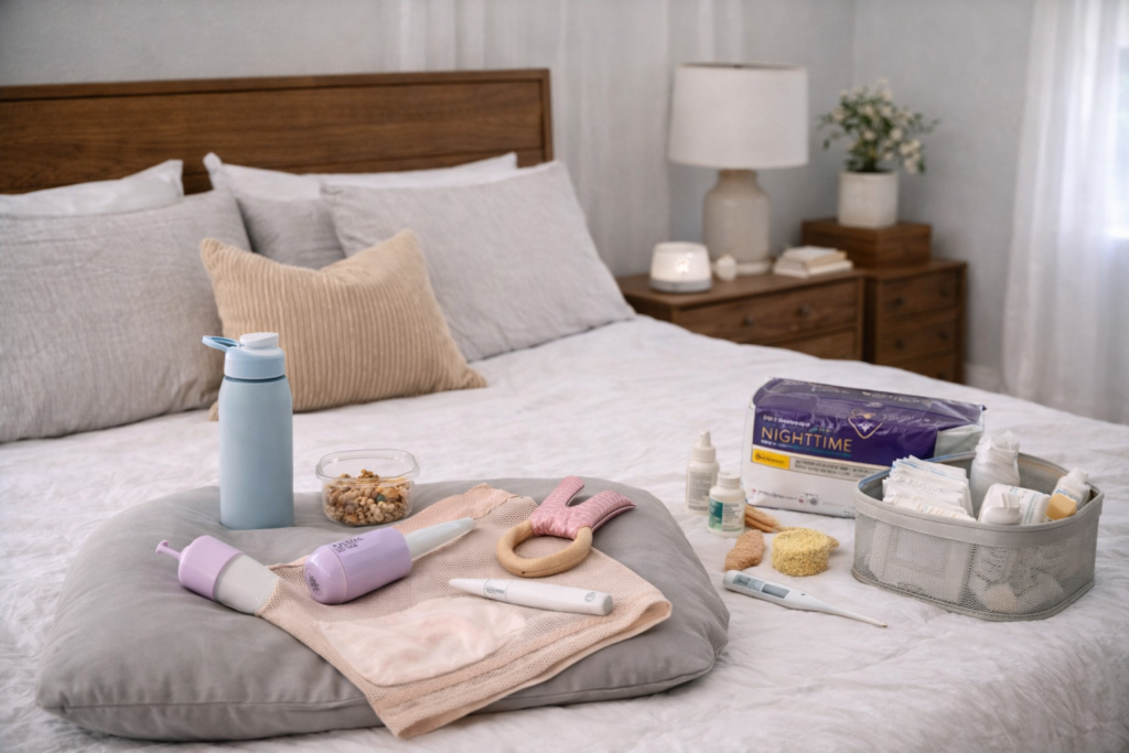 Postpartum recovery essentials in serene setup