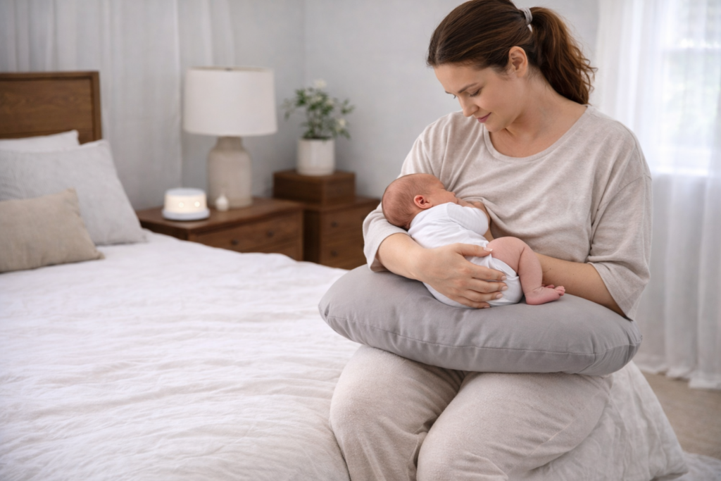 Tender moment with newborn at home
