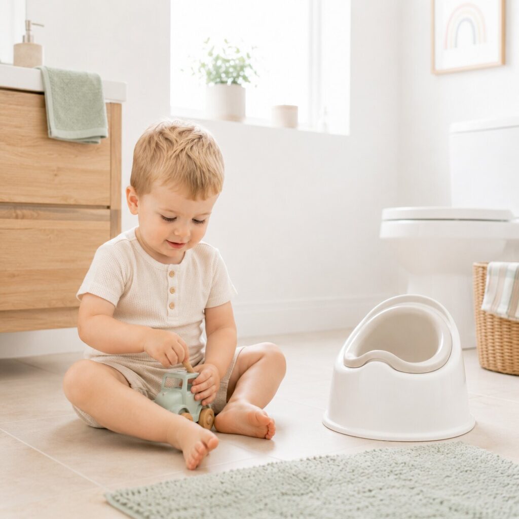 Mother and toddler in potty training moment