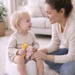 Parent teaching a toddler how to use the potty during potty training