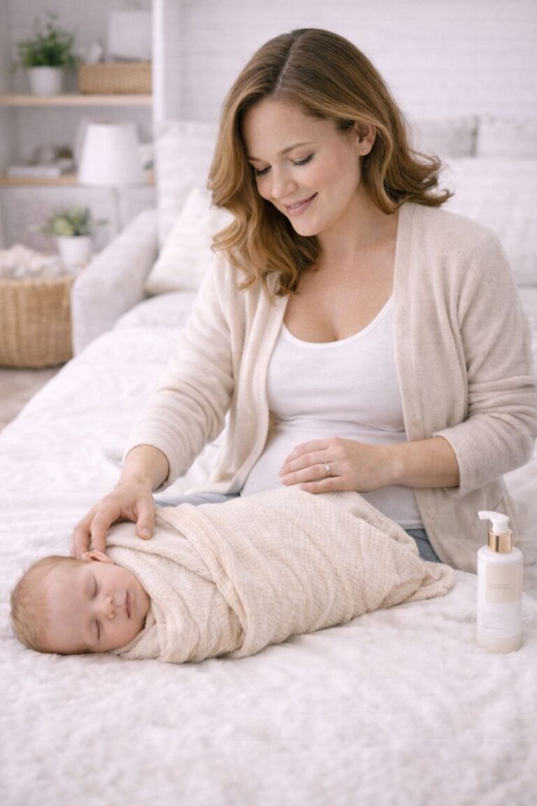 Mother holding her newborn baby in a gentle bonding moment