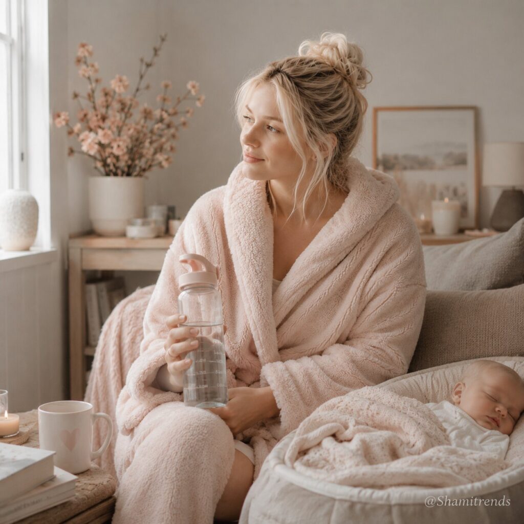 Cozy morning with mother and baby