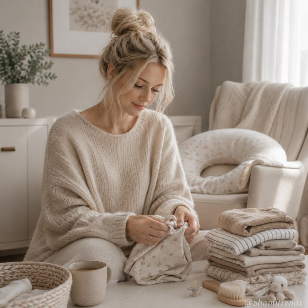 Cozy nursery moment with soft sunlight