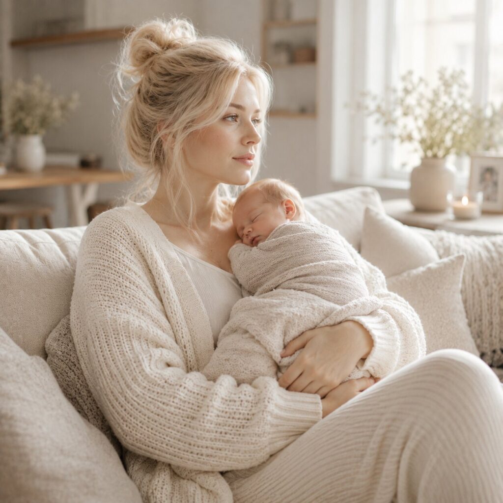 Quiet moment with mother and child