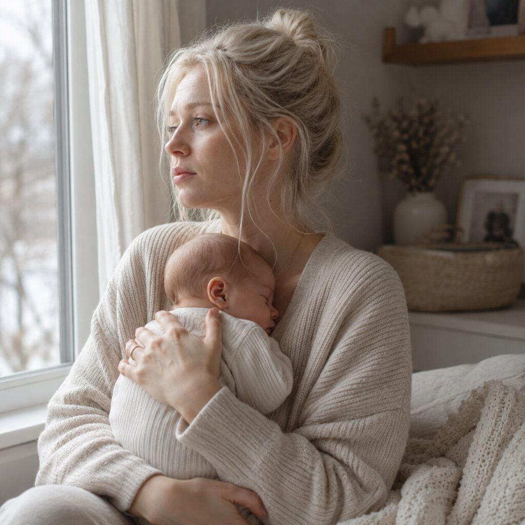 Quiet moment with newborn in cozy room