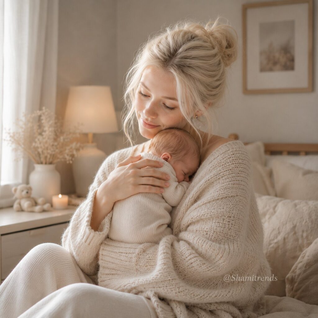 Tender moments of a new mother