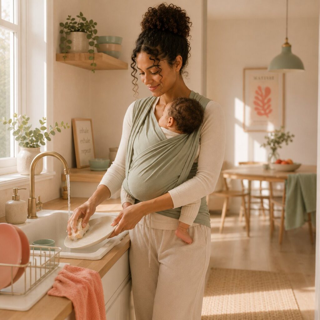 Calm kitchen moment with baby