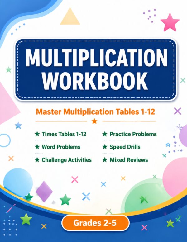 A fun and practical 100–120 page workbook designed to help kids practice, understand, and master multiplication tables with confidence.