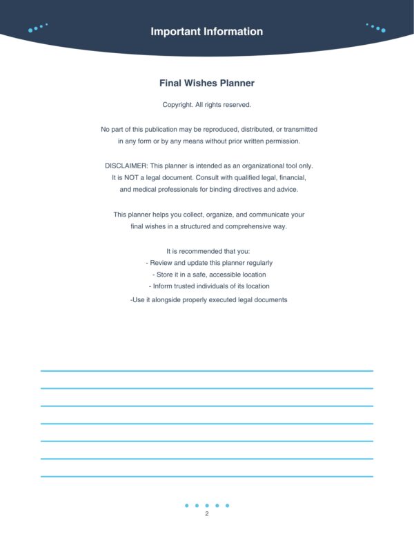 2 Final Wishes Planner, End of Life Planner, Legacy Planner, Life Planning, Family Organizer