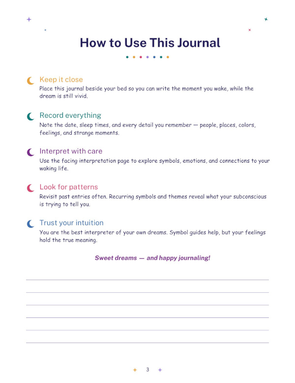 Your dreams can be strange, beautiful, confusing, and surprisingly meaningful. This guided dream journal gives you a dedicated space to record them before the details fade. Reflect on the people, places, emotions, and symbols that appear in your dreams, then explore what they might mean to you. Over time, you can notice recurring themes and patterns, understand your dreams on a deeper level, and create a fascinating record of your sleeping mind.