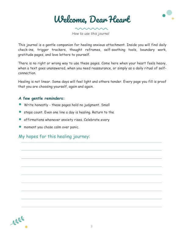 3 Anxious Attachment Healing Journal