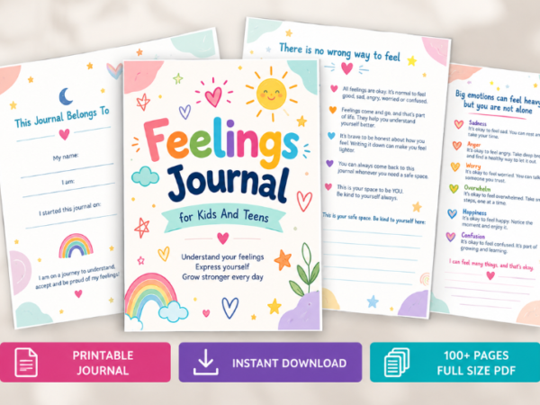 9 Feelings Journal, Kids Journal, Teen Journal, Emotional Awareness, Emotional Regulation
