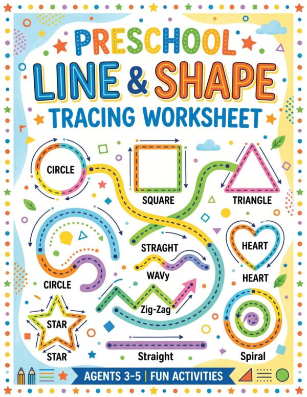 1 Preschool Line Shape Tracing Worksheet