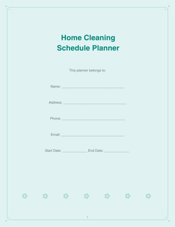 Home Cleaning Schedule Planner