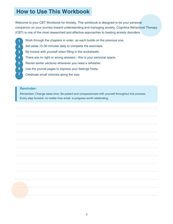 3 CBT Workbook for Anxiety
