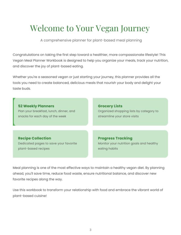 3 Vegan Meal Planner Workbook