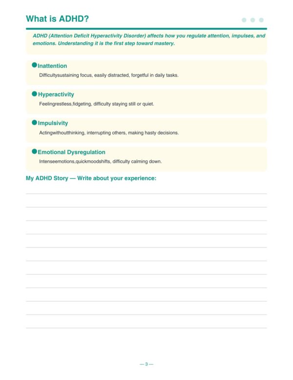 3 ADHD Emotional Regulation Workbook