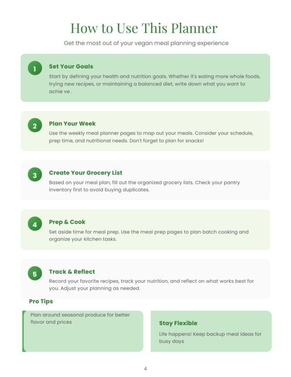 4 Vegan Meal Planner Workbook