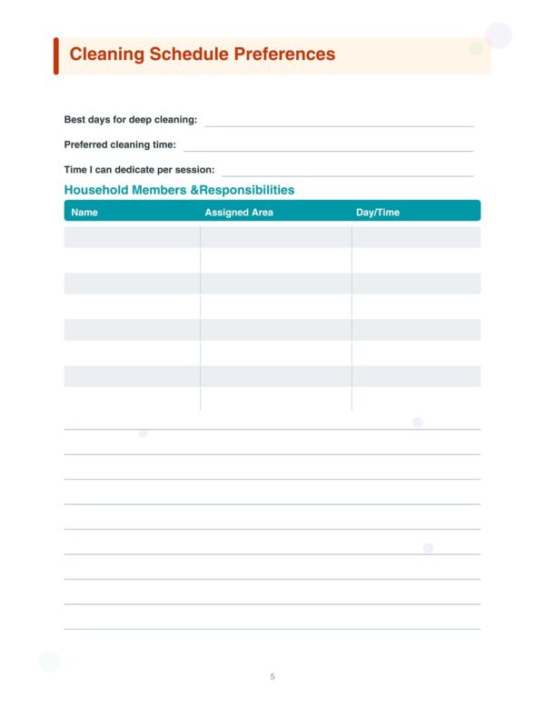 5 Deep Cleaning Planner