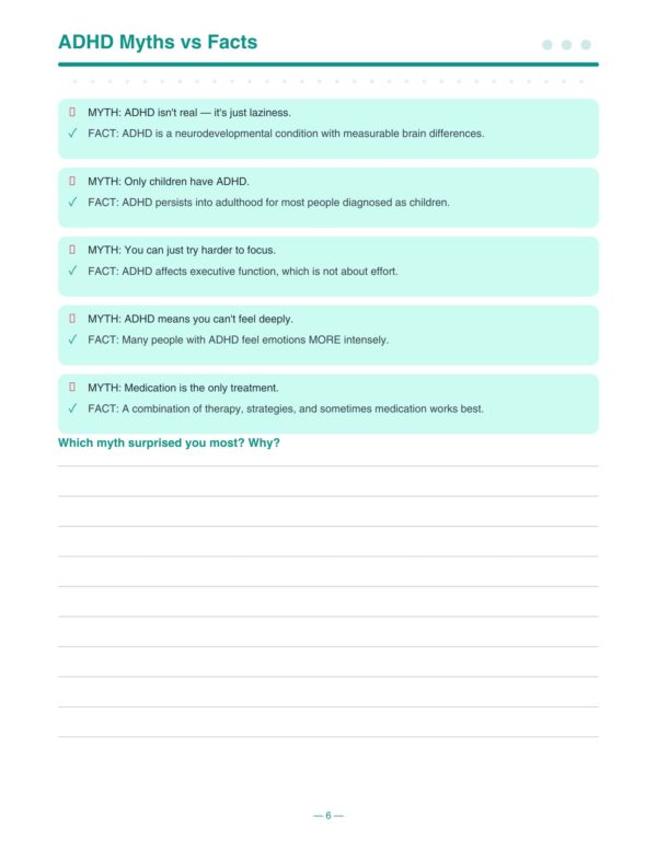 6 ADHD Emotional Regulation Workbook